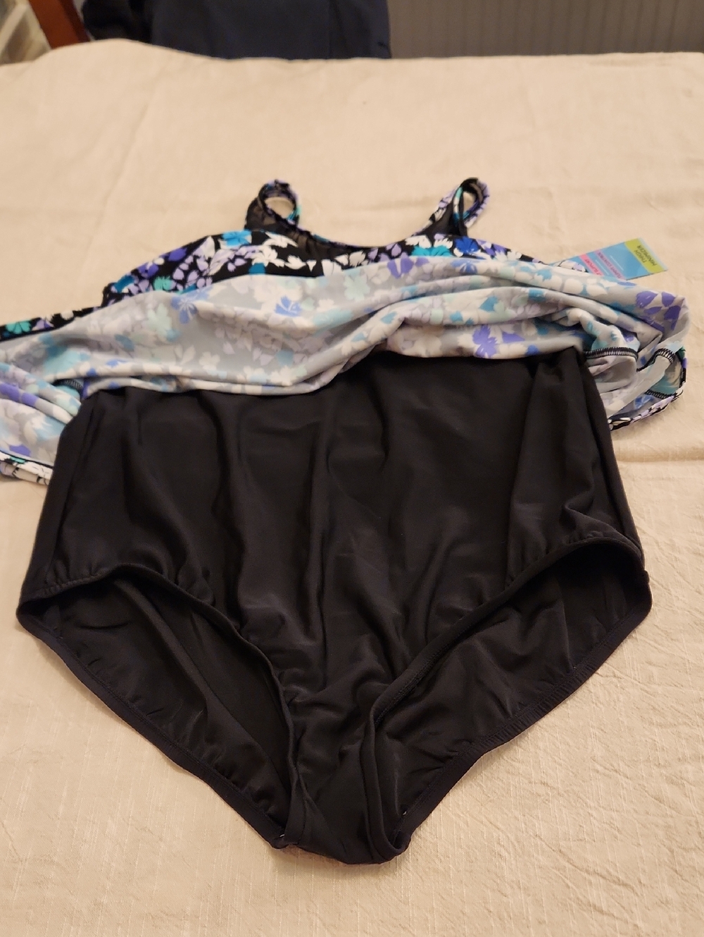 Swim Solutions Black Floral Swimwear with Blue & Lavender Accents - Picture 3 of 8